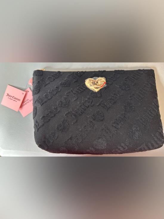 Juicy Couture Handbags - Juicy Couture Black velour Logo Zip Pouch with Gold Heart Accent Terry cloth